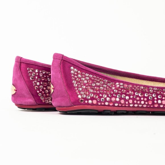 Jimmy Choo Weber Fuchsia Crystal-Embellished Satin Bow Ballet Flats - Picture 8 of 11